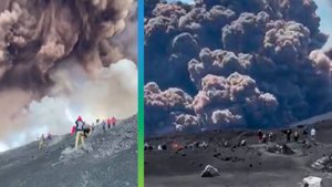 Туристы рискуют жизнью, чтобы сфотографировать извергающийся вулкан Этна в Сицилии