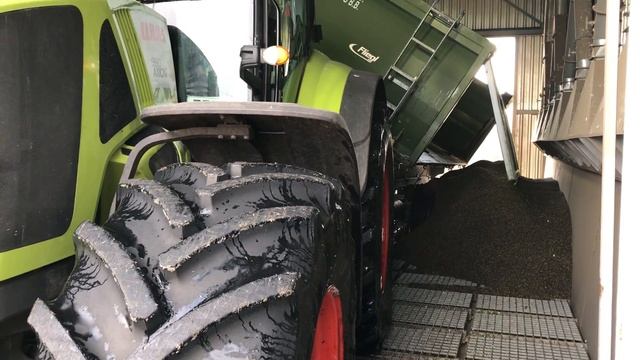 Высыпание семян подсолнечника в завальную яму зерноо?