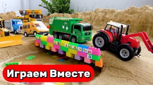 Машинки мультики ! 🌉 Строим мост с бетоном и бульдозером — полицейская машина спешит на помощь
