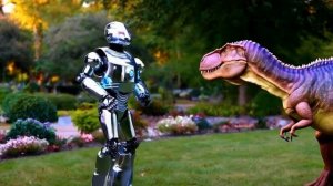 Робот и динозавр в парке (фотосессия)