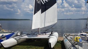 Парусный катамаран Ирбис-16 первая сборка, выход на воду и общий вид