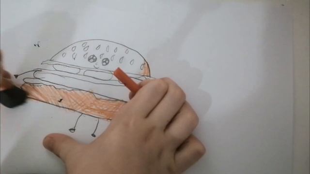 Как нарисовать миленький бургер. How to draw a cute burger. #бурге