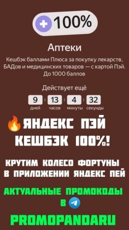 Яндекс Пэй  кешбэк 100%!