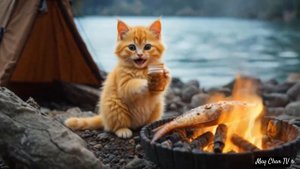 Cắm trại và câu cá cùng chú mèo tinh nghịch. #cat #babyanimad #baby #cute