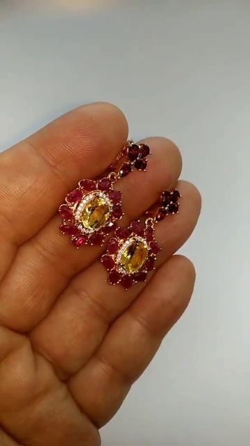 Серьги Маргарита  натур. Рубины Цитрины Гранаты сер