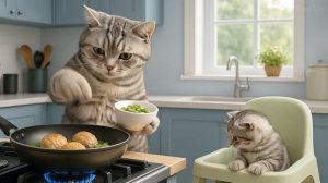 Mama Cat Goes to Buy Meat, Come back Home to Make Beef Meatballs for Kittens 🐾❤️