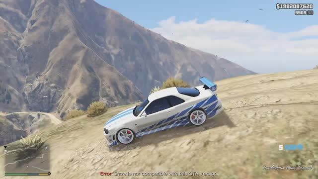 Skyline Nissan GTR R34 Брайана О'Коннера в полном приводе не удачное падение в GTA5