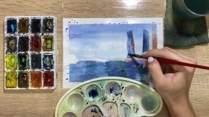 Как нарисовать Москва-Сити карандашом и акварелью нач