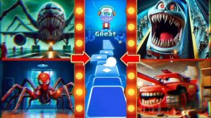 ЗАРАЖЕННОЕ НЕБО, ПОЕЗД СУПЕР МОНСТРА, Человек-паук, Танк Маккуина -Вращающееся колесо, прыгающее