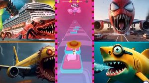 Корабль-монстр🆚 Зараженный Небесный Человек-паук🆚 Зараженный Небесный миньон🆚 Акула-Миньон-монстр