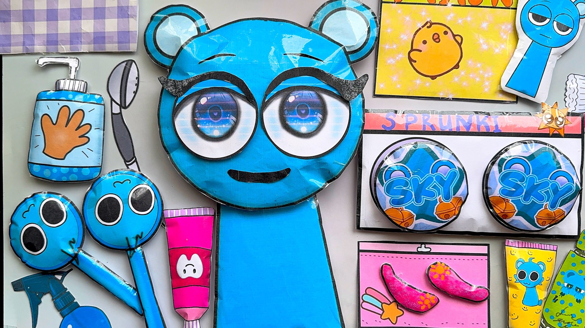 Спрунки Мейкап / БУМАЖНЫЕ ПОДЕЛКИ / Голубой Мишка SPRUNKI / asmr смотреть онлайн