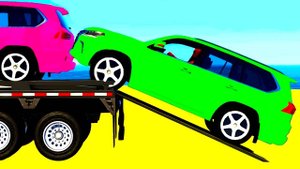 Мультяшные цветные машинки на грузовике Человек-паук Автовоз для детей Мультики про машинки