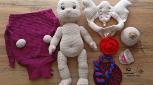 Вязаный пупс, вязаная матка, вязаная плацента, вязаный женский таз, вязаный ротик, вязаная грудь.