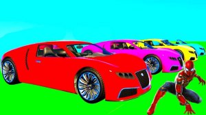 Человек-паук Мультфильм для детей Красочные машинки и цветной автобус для детей с детскими стишками