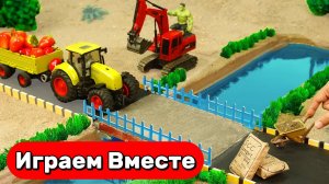 Машинки мультики 🚜 Строим мост с кирпичами и бетоном — интересная техника и обучение !
