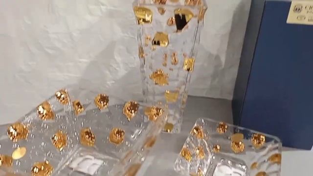 ФРУКТОВНИЦА 26 СМ UNION GLASS "МРАМОРНЫЕ ШАРИКИ /ЗОЛОТЫЕ ШАРЫ" / 200288