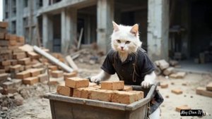 The Father Cat works hard to earn money to buy fried chicken for her sick kitten.#cat #baby #cute