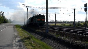 Тепловоз 2ТЭ10М-3541 с контейнерным поездом. Звук 10Д100.