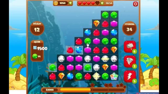 Игра "Сокровища Пиратов" 34 уровень (Как пройти на три з? смотреть онлайн