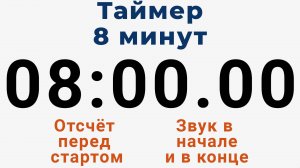 Таймер на 8 МИНУТ - со звуком и отложенным стартом