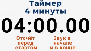 Таймер на 4 МИНУТЫ - со звуком и отложенным стартом