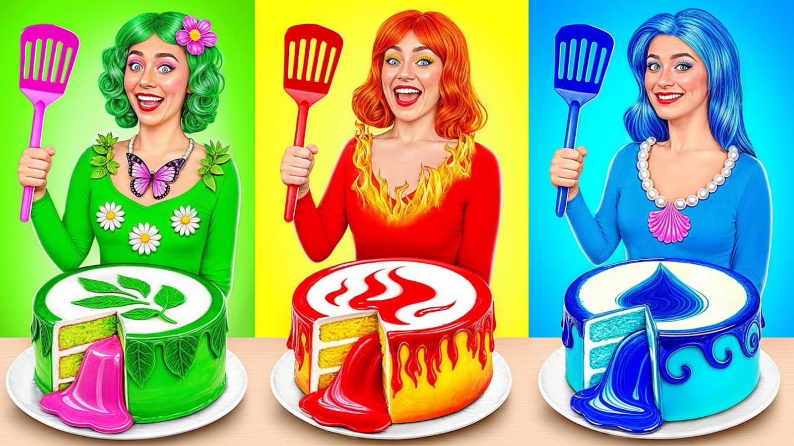 Кулинарный Челлендж c 3 Стихиями _ Девушка Огонь, Вода и Воздух с Multi DO Girls