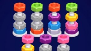 Сортируйте цветные гайки и болты. Интересные головоломки. Сортировать цвета!