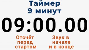 Таймер на 9 МИНУТ - со звуком и отложенным стартом