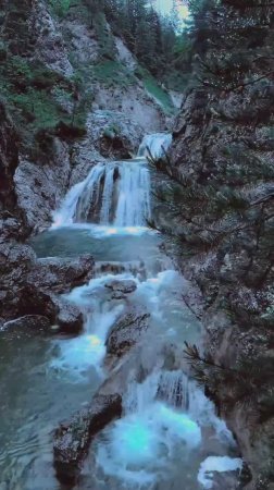 Водопад в лесу и река