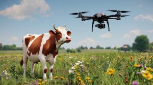 Взгляд сверху: Полёт дрона над пасторальным пейзажем мирно пасущегося стада