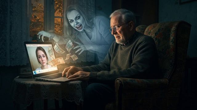 Седой пенсионер в стареньком свитере, поверив молодой