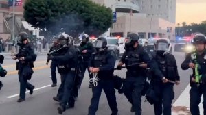 Жесткие стычки мигрантов-нелегалов и полицейских произошли в Лос-Анджелесе