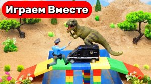 Машинки мультики🦖 Динозавр разрушил мост, бетономешалка и техника строят заново Игрушки мультики