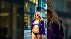 BEAUTY AI 4K. ⭐️The model confidently walked down the street in a purple blazer