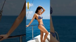 BEAUTY AI 4K. ⭐️Beautiful model in bikini posing on a yacht in the middle of the blue sea