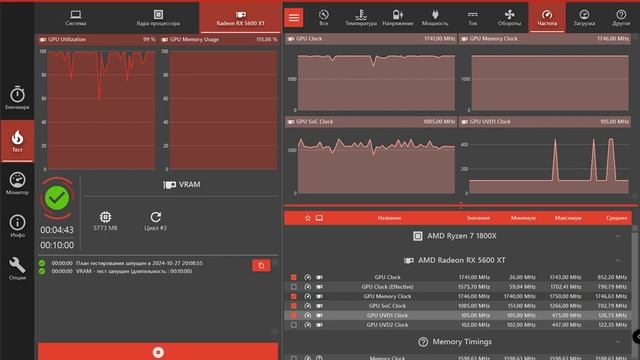Тест MSI Radeon RX 5600 XT GAMING X в OCCT смотреть онлайн