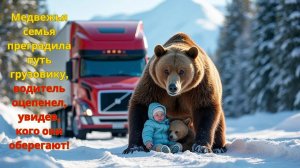 Медвежья семья преградила путь грузовику, водитель оцепенел, увидев, кого они оберегают!