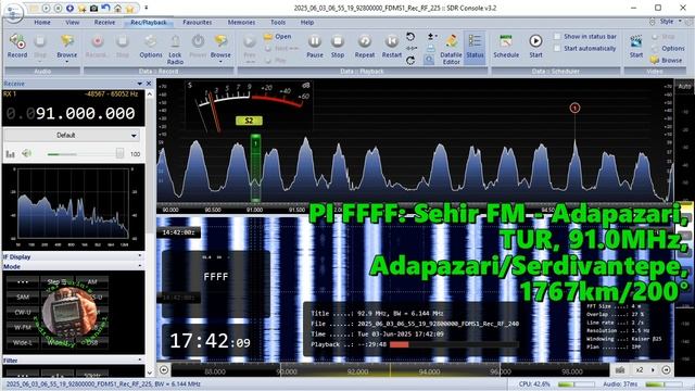 03.06.2025_14:42UTC, [Es], Sehir FM - Adapazari, Турция, 91.0МГц, 1767км