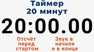 Таймер на 20 МИНУТ - со звуком и отложенным стартом