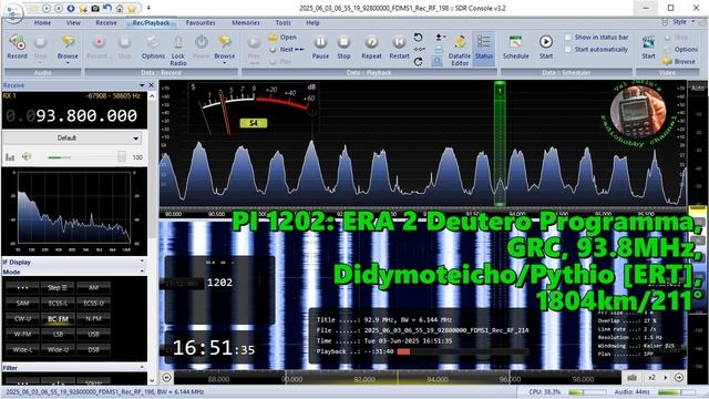 03.06.2025 13:52UTC, [Es], ERA 2 Deutero Programma, Греция, 93.8МГц, 1804км