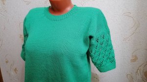 Зеленая кофточка с ажурными рукавами (2)