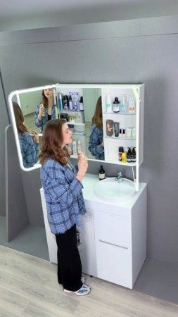 Зеркальный шкаф трельяж Cosmetic Light 100 размера с подсветкой для ванной комнаты от ALAVANN!