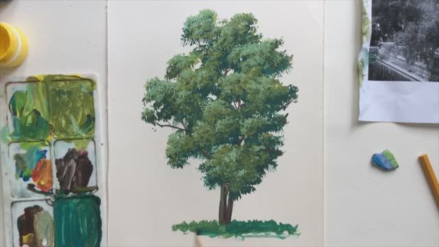 Как рисовать дерево гуашью / Уроки рисования для начинающих смотреть онлайн