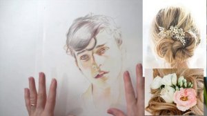 Как нарисовать волосы. Прическа с цветами.