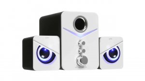 Белые колонки для компьютера с сабвуфером и подсветкой