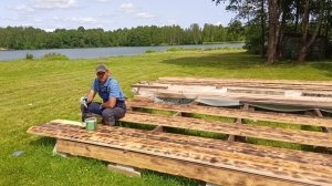 Готовлю подиумы под банный чан и надувную палатку, и первыая рыбалка - первый судак!