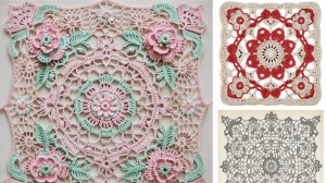 АЖУРНЫЙ УЗОР в вязаных квадратах от AI. Подборка №7.