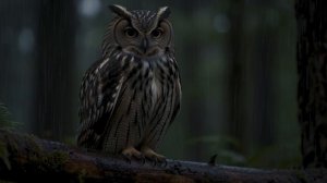 Ухающие совы ночью в лесу во время дождя