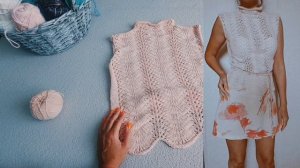 ВЯЖЕМ ТОП АЖУРНЫЙ ИЗ ХЛОПКА