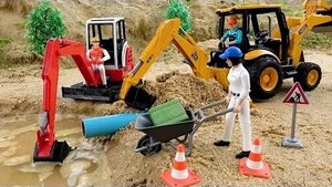 Строительные машины находят сломанные водопроводные трубы и работают вместе, чтобы починить их - Ист